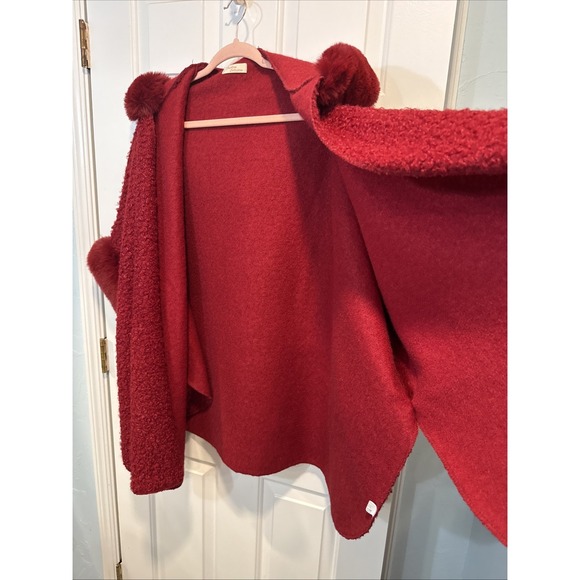 Red formal Cape Wrap coat Luxury Faux Fur Cotton Wool blend OS cranberry red - Picture 10 of 11